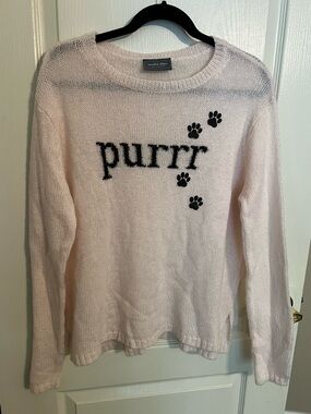 Wooden Ships Light Pink 'Purrr' Crewneck Sweater with Black Paw Prints Size S/M